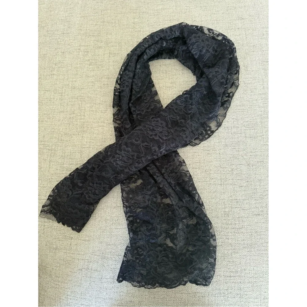 Macy's Black Floral Lace Overlay Panel shawl or scarf